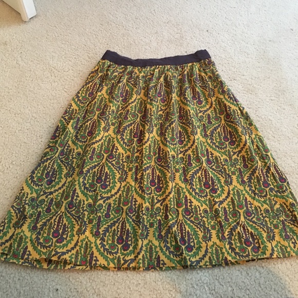 L.L. Bean Dresses & Skirts - L.L. Bean Yellow Floral A-Line Skirt with Green and Purple Accents